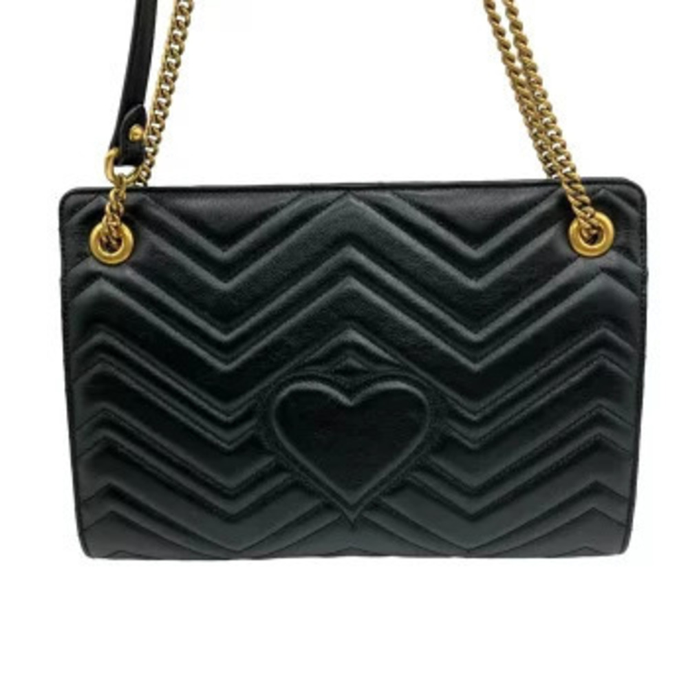 Gucci Chain Shoulder Marmont Leather GG Black Quilted Bag